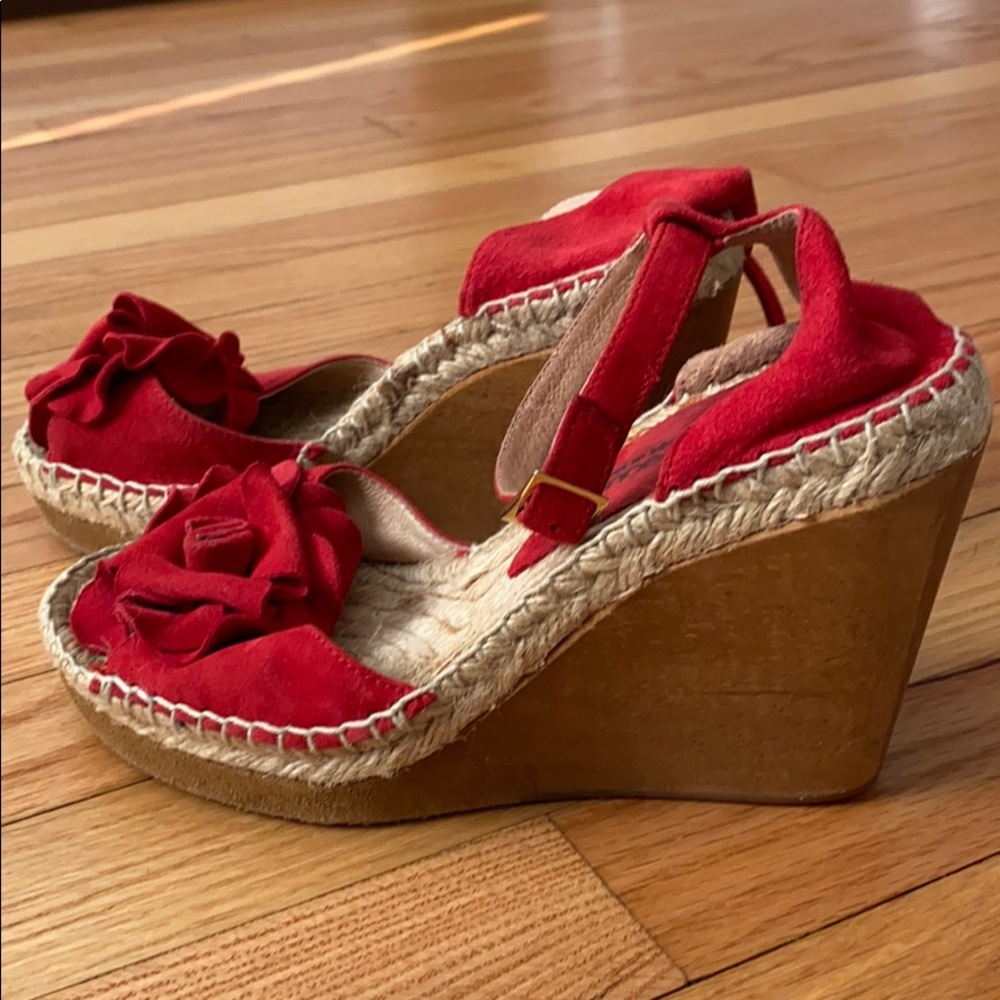 Red Suede Espadrille Wedges - Picture 3 of 8